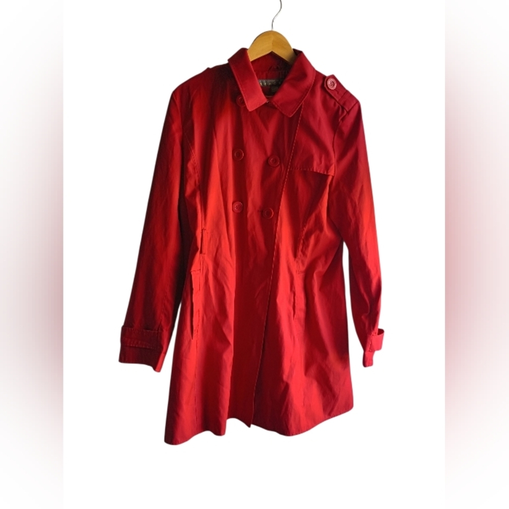 Kenneth Cole Reaction Cherry Red Trench Coat Size XL